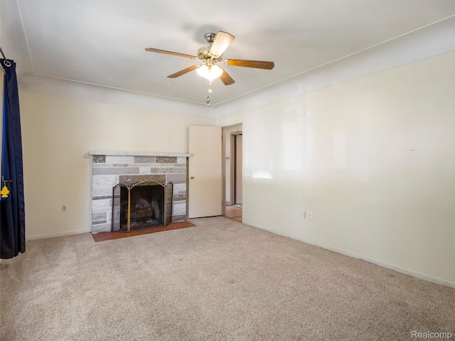 28212 Shock St, Saint Clair Shores, MI 48081 - unfurnished living room with ceiling fan, carpet flooring, and a fireplace