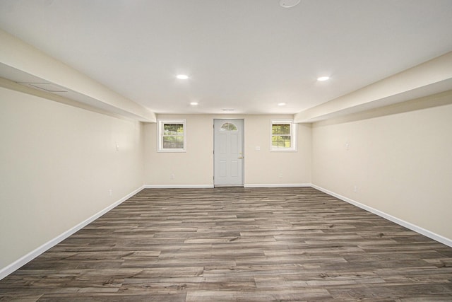 14894 L Dr N, Marshall, MI 49068 - below grade area featuring recessed lighting, dark wood-type flooring, baseboards, and plenty of natural light