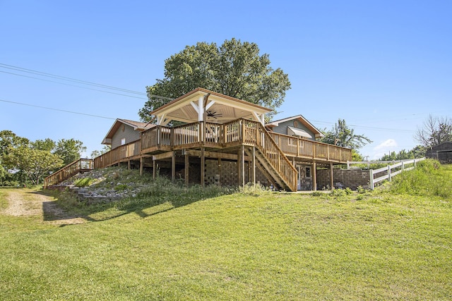 14894 L Dr N, Marshall, MI 49068 - back of house with stairway, ceiling fan, and a wooden deck