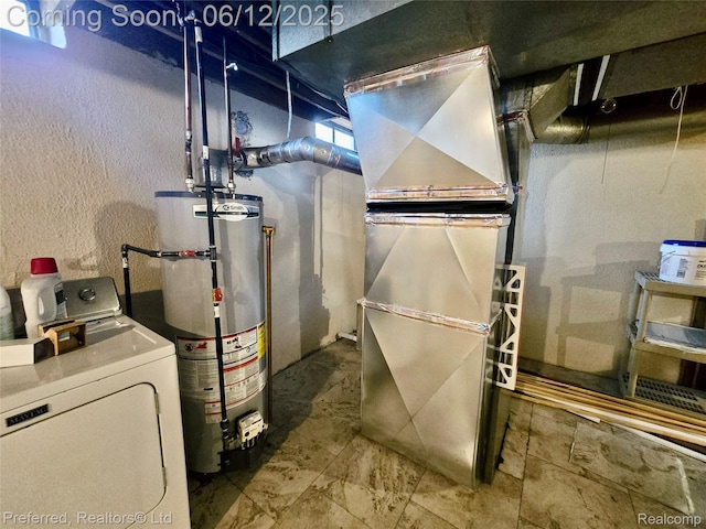9498 Bassett St, Livonia, MI 48150 - utility room featuring washer / dryer, gas water heater, and heating unit