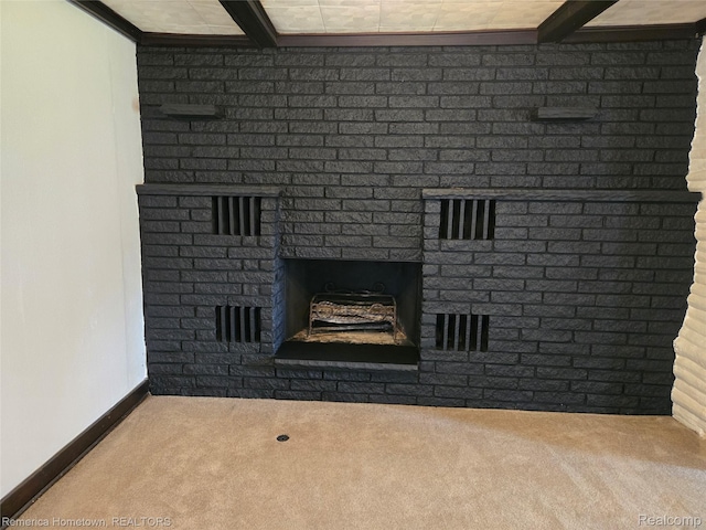 8991 Lakeview Dr, White Lake, MI 48386 - detailed view of carpet flooring and a brick fireplace