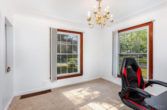2300 Thatcher St, Saginaw, MI 48601 - carpeted office with a chandelier and baseboards