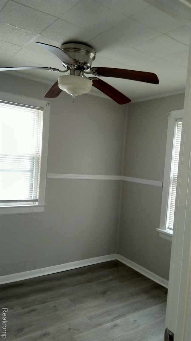 22100 Hawthorne St, Rochester, MI 48336 - empty room featuring wood finished floors, ceiling fan, and ornamental molding