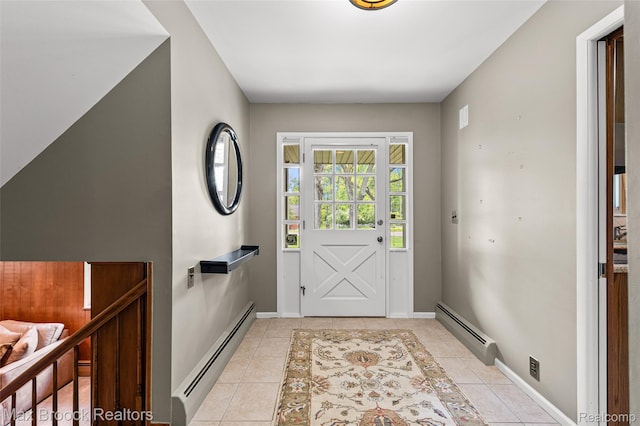 26480 Scenic Hwy, Franklin, MI 48025 - foyer featuring a baseboard heating unit, light tile patterned flooring, and baseboards