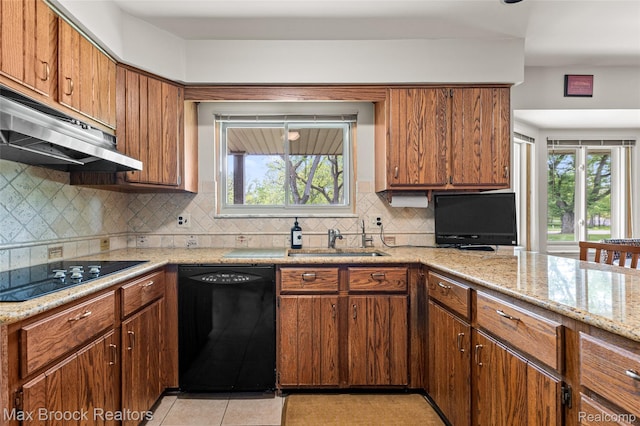 26480 Scenic Hwy, Franklin, MI 48025 - kitchen featuring black appliances, a sink, under cabinet range hood, and healthy amount of natural light