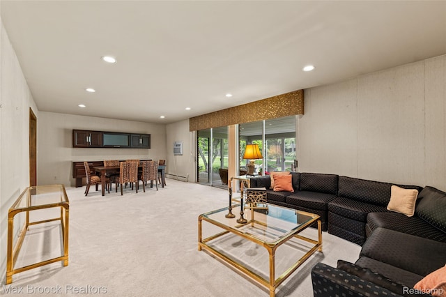 26480 Scenic Hwy, Franklin, MI 48025 - living area with recessed lighting, light colored carpet, a wall mounted air conditioner, and baseboard heating