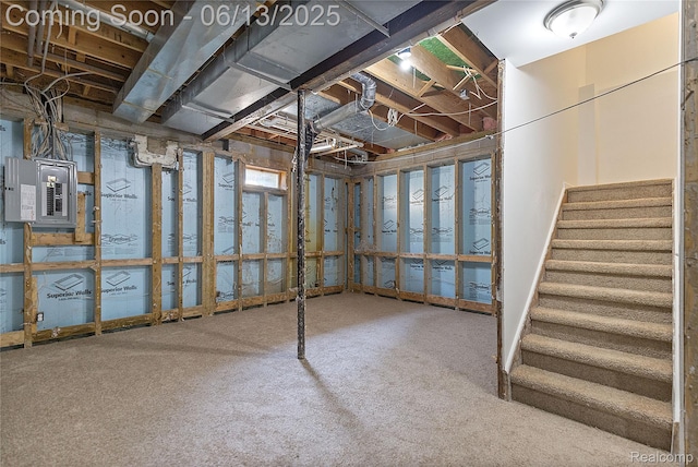 12172 Rynn Rd, Emmett, MI 48022 - unfinished basement featuring electric panel and stairway