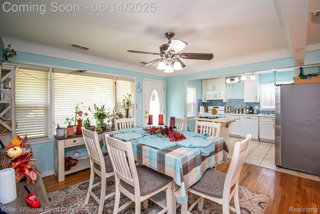7359 Mckinley, Center Line, MI 48015 - dining area featuring light wood-style flooring and a ceiling fan