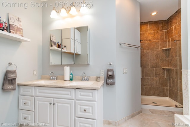 7359 Mckinley, Center Line, MI 48015 - bathroom with double vanity, a tile shower, recessed lighting, and tile patterned floors