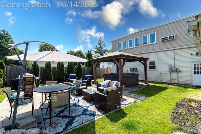 7359 Mckinley, Center Line, MI 48015 - view of patio featuring a hot tub, outdoor lounge area, and a gazebo