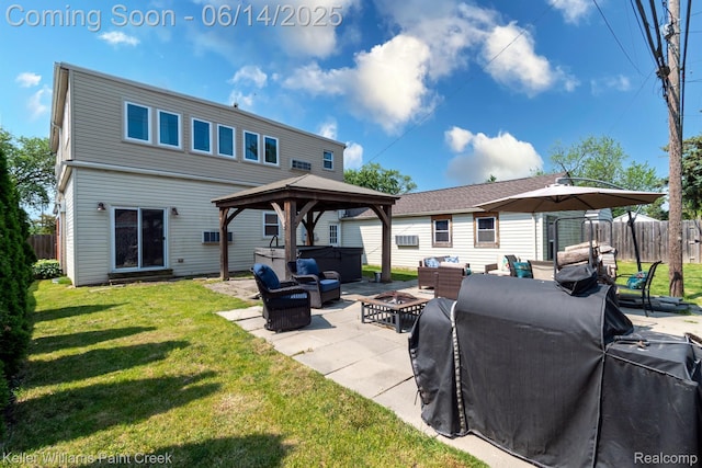 7359 Mckinley, Center Line, MI 48015 - rear view of house featuring a hot tub, an outdoor living space, a patio area, and a gazebo