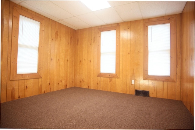 121 Houseman Ave NE, Grand Rapids, MI 49503 - carpeted empty room featuring wooden walls and a paneled ceiling