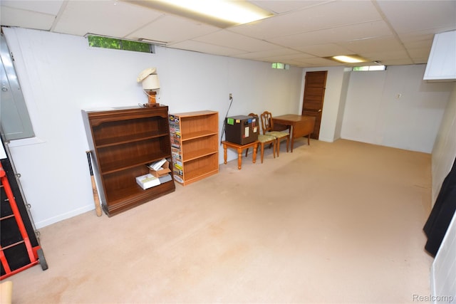 5483 Ameno Ln, Swartz Creek, MI 48473 - below grade area with light colored carpet and a drop ceiling