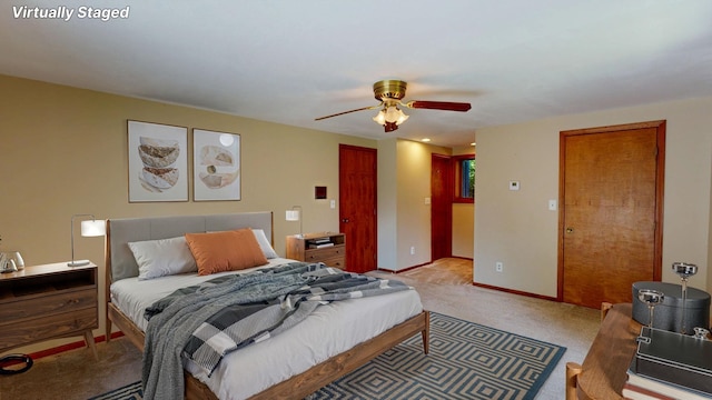 160 Wire Line Rd, Caro, MI 48723 - bedroom with light carpet, baseboards, and ceiling fan