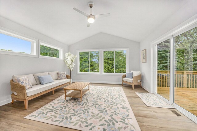 LotA Chandler Drive Ne, Belmont, MI 49306 - living area featuring a ceiling fan, lofted ceiling, wood finished floors, and baseboards