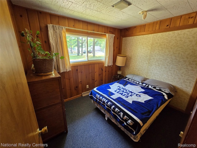 10475 W Higgins Lake Dr, Roscommon, MI 48653 - carpeted bedroom with wood walls