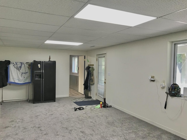 66223 Grey Lake Rd, Sturgis, MI 49091 - exercise room featuring carpet floors, baseboards, and a paneled ceiling