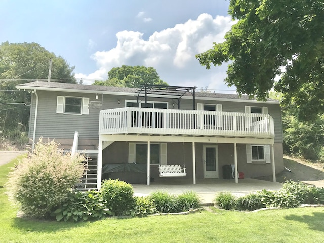 66223 Grey Lake Rd, Sturgis, MI 49091 - back of property with a pergola, a deck, a yard, stairs, and a patio area