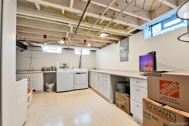 4006 Highfield Rd, Royal Oak, MI 48073 - basement featuring separate washer and dryer, electric panel, healthy amount of natural light, and light flooring