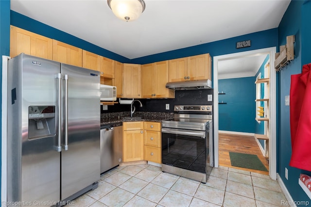 545 E Maplehurst St, Ferndale, MI 48220 - kitchen with appliances with stainless steel finishes, under cabinet range hood, and light brown cabinetry