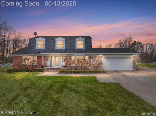 8173 Earhart Rd, South Lyon, MI 48178 - view of front of property with concrete driveway, a garage, a shingled roof, and brick siding