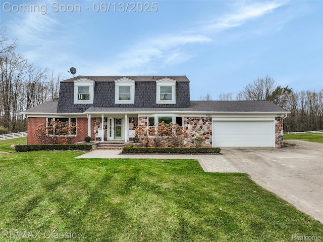 8173 Earhart Rd, South Lyon, MI 48178 - view of front of property with concrete driveway, an attached garage, roof with shingles, and covered porch