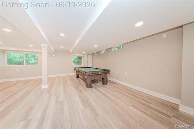 21993 Riverview Dr, Bloomfield Hills, MI 48025 - playroom featuring light wood-style floors, plenty of natural light, recessed lighting, and billiards table
