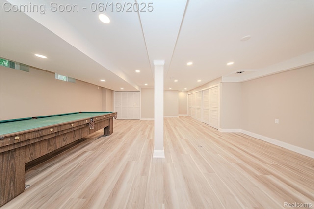 21993 Riverview Dr, Bloomfield Hills, MI 48025 - playroom featuring recessed lighting, light wood finished floors, and billiards