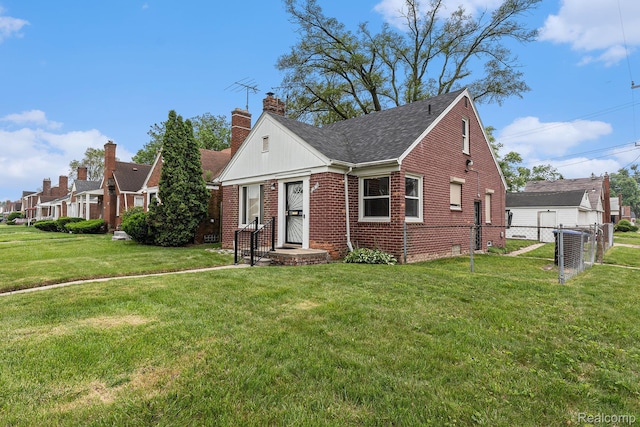 15377 Heyden St, Detroit, MI 48223 - bungalow featuring brick siding, a chimney, cooling unit, and a shingled roof