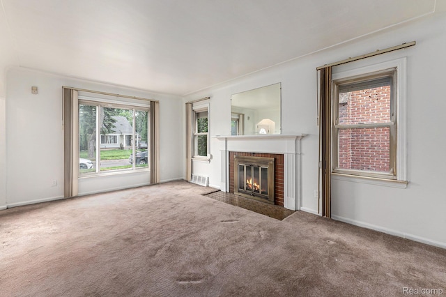 15377 Heyden St, Detroit, MI 48223 - unfurnished living room featuring carpet floors, a fireplace, and baseboards