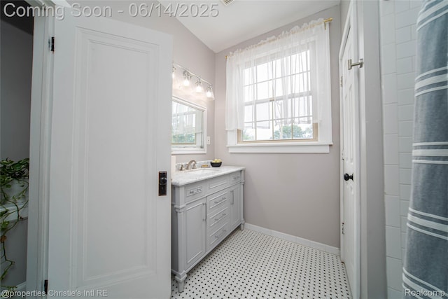 8604 La Salle Blvd, Detroit, MI 48206 - full bathroom with vanity, tile patterned floors, and a shower with curtain