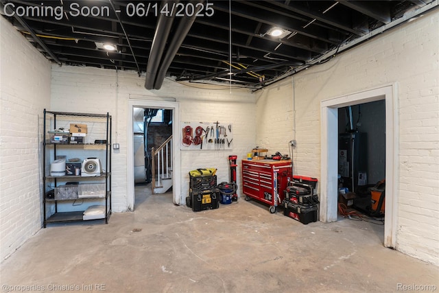 8604 La Salle Blvd, Detroit, MI 48206 - basement featuring water heater and brick wall