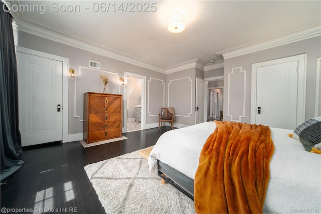 8604 La Salle Blvd, Detroit, MI 48206 - bedroom featuring crown molding, dark wood-style floors, and connected bathroom