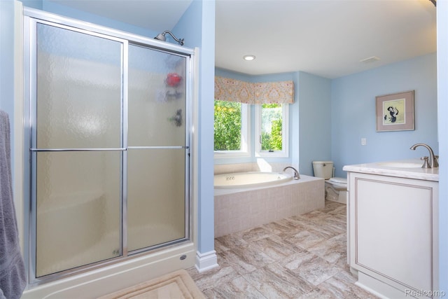 6081 Byram Lake Dr, Linden, MI 48451 - full bathroom featuring a bath, a shower with door, and vanity