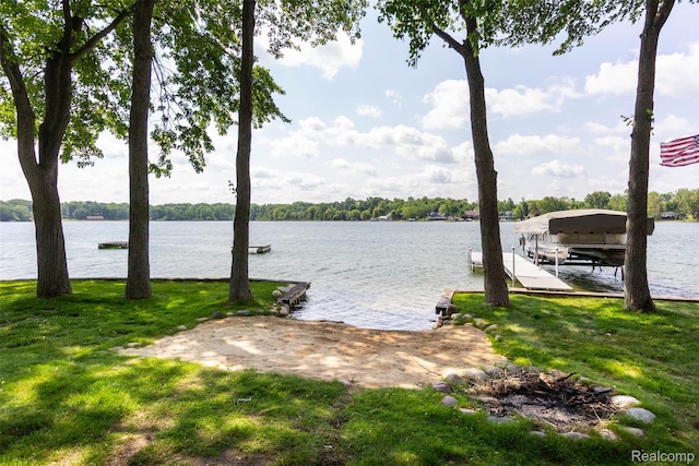 6081 Byram Lake Dr, Linden, MI 48451 - dock featuring boat lift and a water view