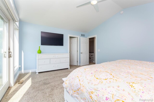 6081 Byram Lake Dr, Linden, MI 48451 - bedroom featuring lofted ceiling, carpet floors, and ceiling fan