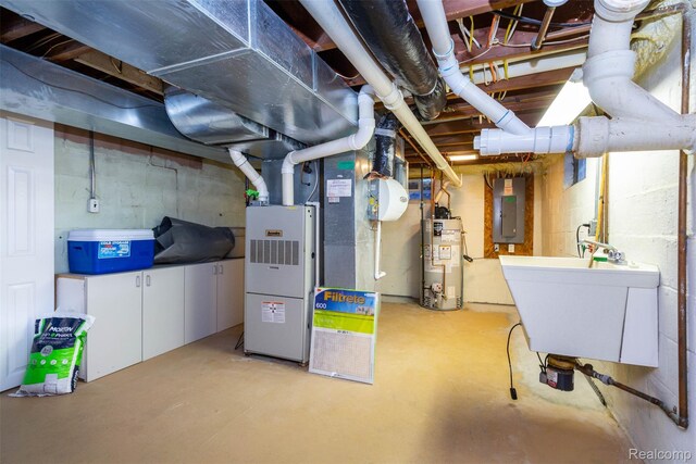 6081 Byram Lake Dr, Linden, MI 48451 - unfinished basement with gas water heater and electric panel