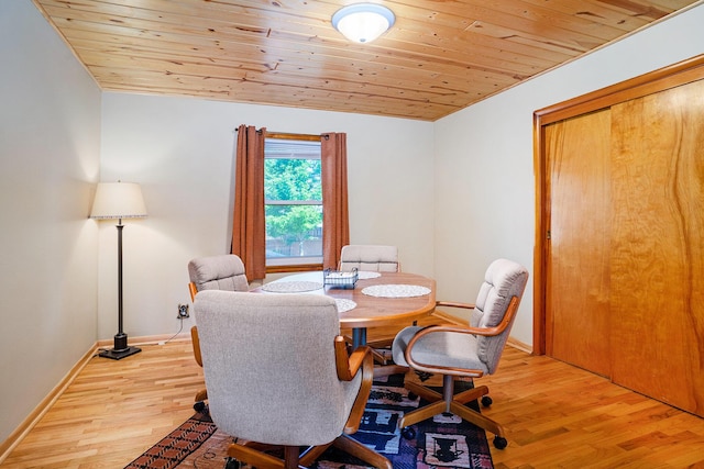 1018 Ruddiman Dr, North Muskegon, MI 49445 - dining room featuring light wood-type flooring, wooden ceiling, baseboards, and an office area
