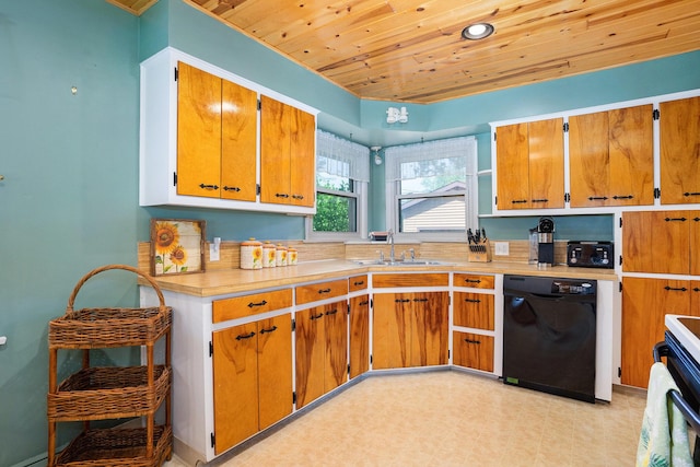 1018 Ruddiman Dr, North Muskegon, MI 49445 - kitchen with dishwasher, a sink, wood ceiling, light countertops, and light floors