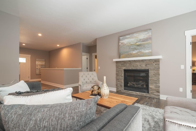 9421 Sassafras Trl Unit 76, Portage, MI 49002 - living room with wood finished floors, a fireplace, and recessed lighting