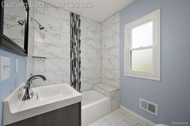 233 W 11 Mile Rd, Madison Heights, MI 48071 - full bathroom with marble finish flooring, shower / washtub combination, and vanity