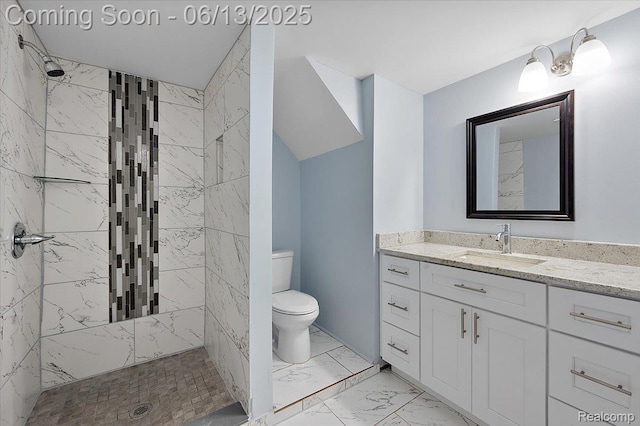 233 W 11 Mile Rd, Madison Heights, MI 48071 - full bathroom featuring marble look tile flooring, vanity, and tiled shower