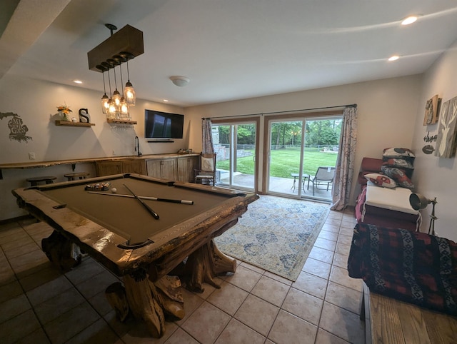 8544 Esmond Rd, Hale, MI 48739 - playroom with light tile patterned floors, billiards, and recessed lighting