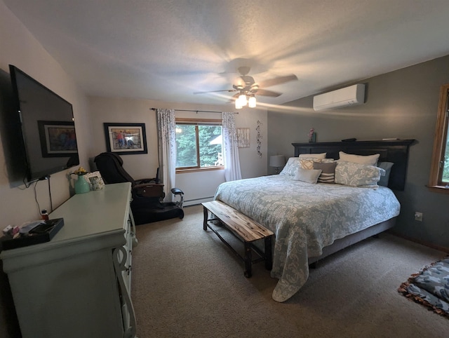 8544 Esmond Rd, Hale, MI 48739 - bedroom with an AC wall unit, carpet floors, a baseboard heating unit, and a ceiling fan
