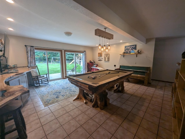 8544 Esmond Rd, Hale, MI 48739 - recreation room with billiards, tile patterned flooring, and recessed lighting
