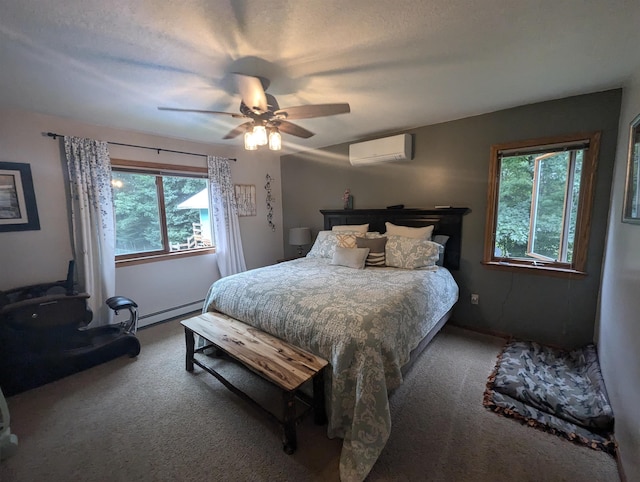 8544 Esmond Rd, Hale, MI 48739 - bedroom with an AC wall unit, carpet floors, a baseboard radiator, and ceiling fan