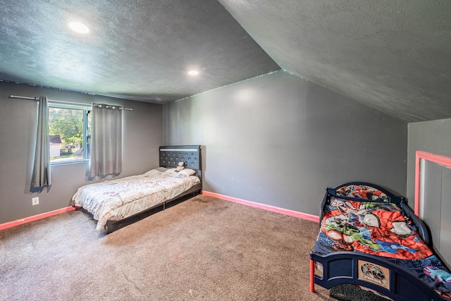 2110 Saint Charles Ave SW, Grand Rapids, MI 49507 - bedroom featuring a textured ceiling, carpet floors, baseboards, recessed lighting, and vaulted ceiling