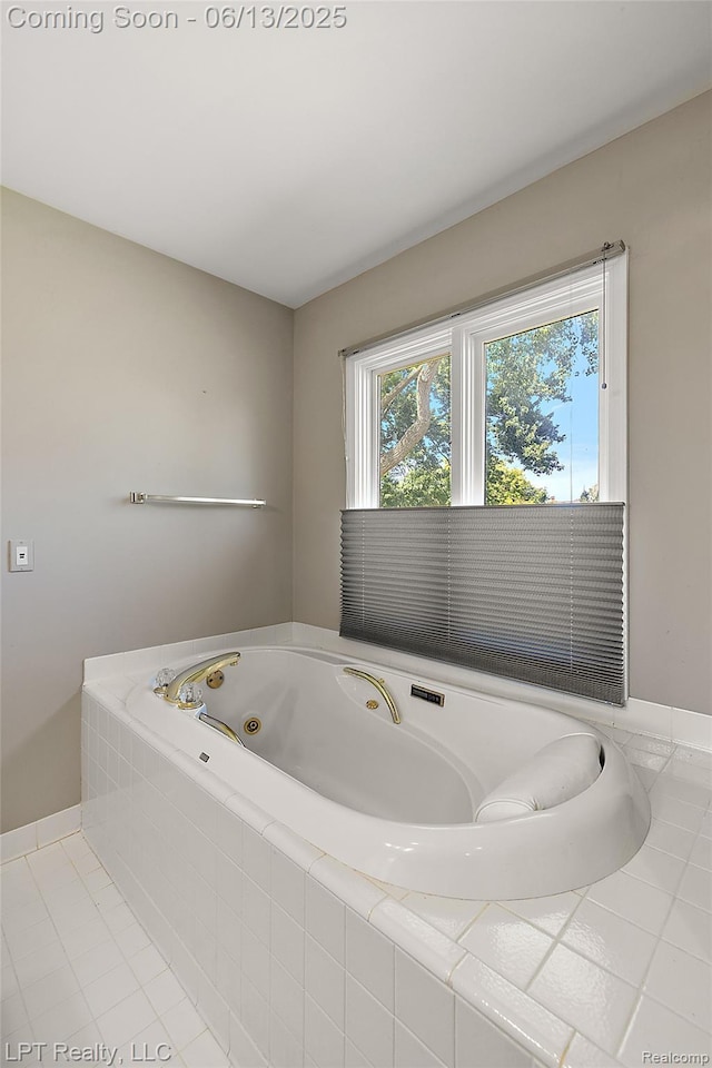 13815 Silent Woods Dr, Shelby Twp, MI 48315 - bathroom with a jetted tub and tile patterned flooring