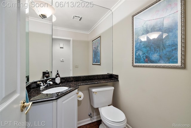 13815 Silent Woods Dr, Shelby Twp, MI 48315 - bathroom with vanity, toilet, and ornamental molding