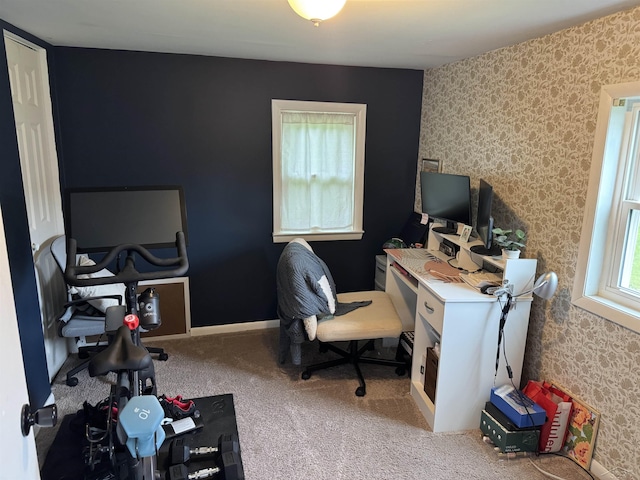 227 Mckinley Rd, Flushing, MI 48433 - carpeted home office featuring wallpapered walls